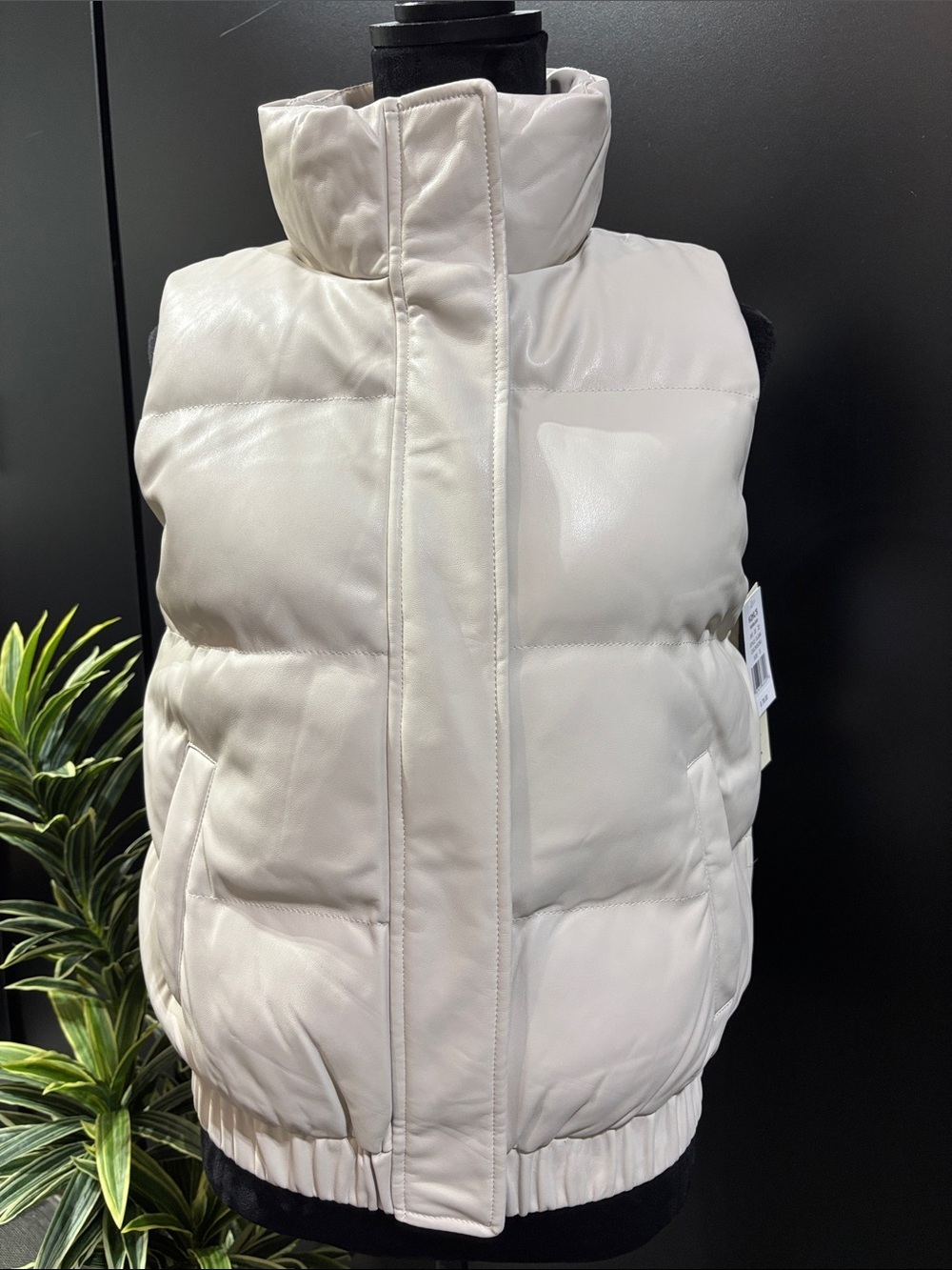 Madden Girl Pleather Puffer Vest,zip & snap up,mock collar,hip zip pockets